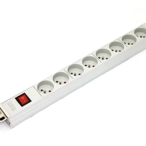 Power Distribution Unit (PDU) for 19" Rack, 8x Type E sockets, 1.8m, 1x Schuko plug, 16A, on/off switch, aluminum